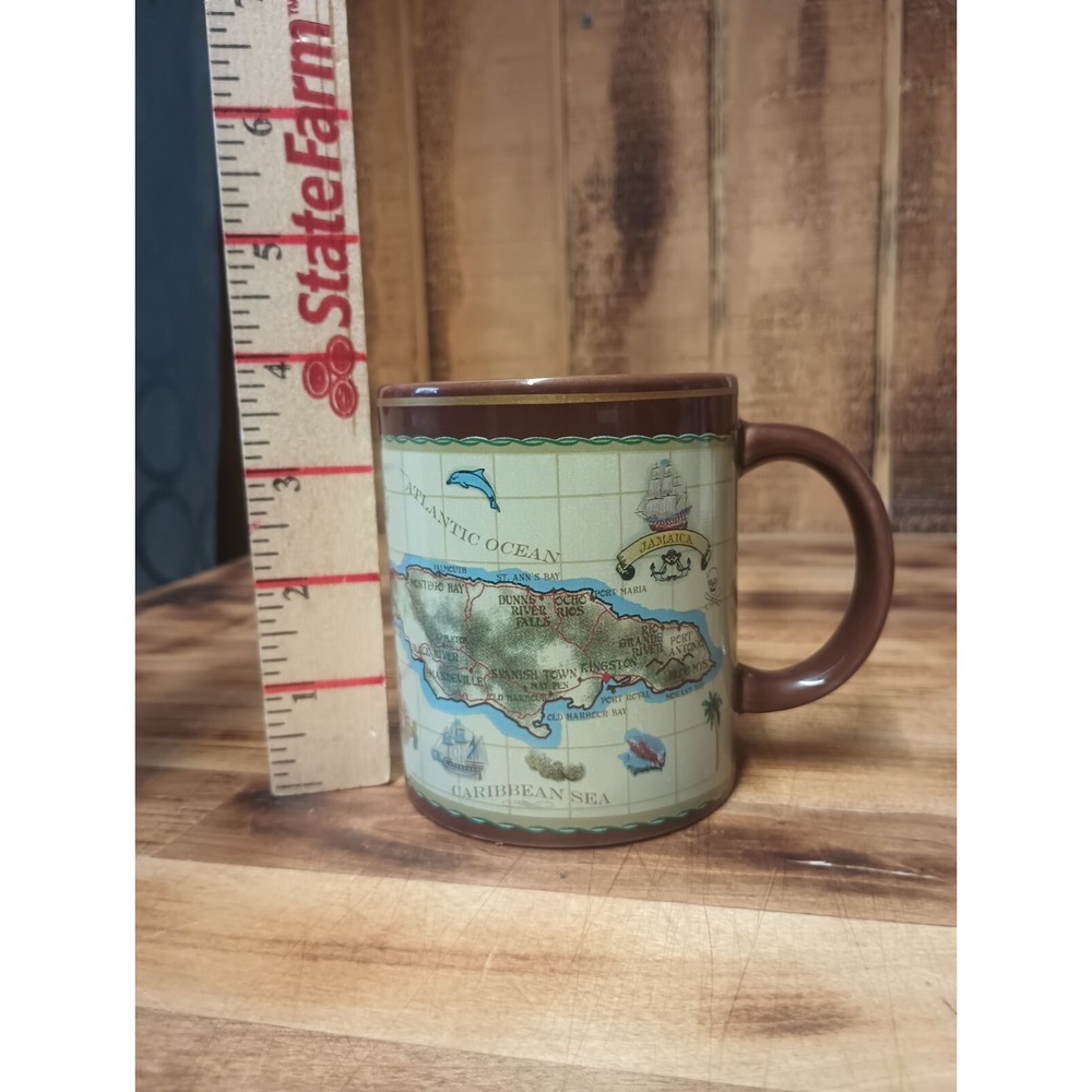 JAMAICA‎ Map Coffee Mug Tea Cup 10oz. Souvenir Brown Ceramic Island Dolphin - Picture 8 of 9